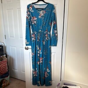 Floral Long Sleeve Maxi Dress - Blue